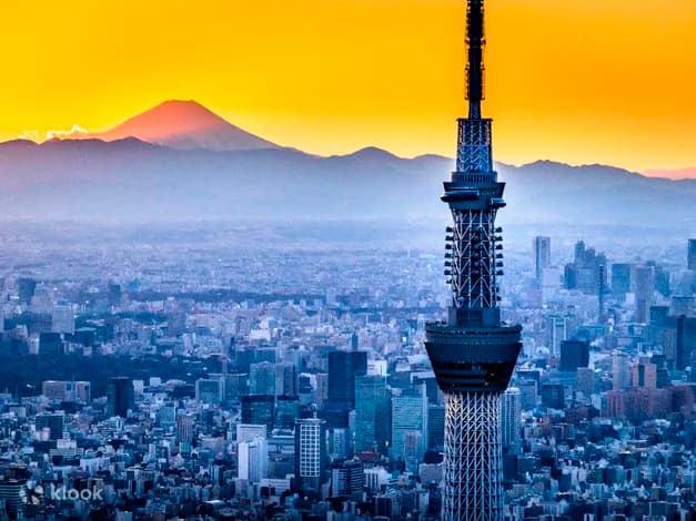Disfruta una vista desde el Tokyo Skytree - Fotografía aerea del Skytree en Tokio con el Monte Fuji detras